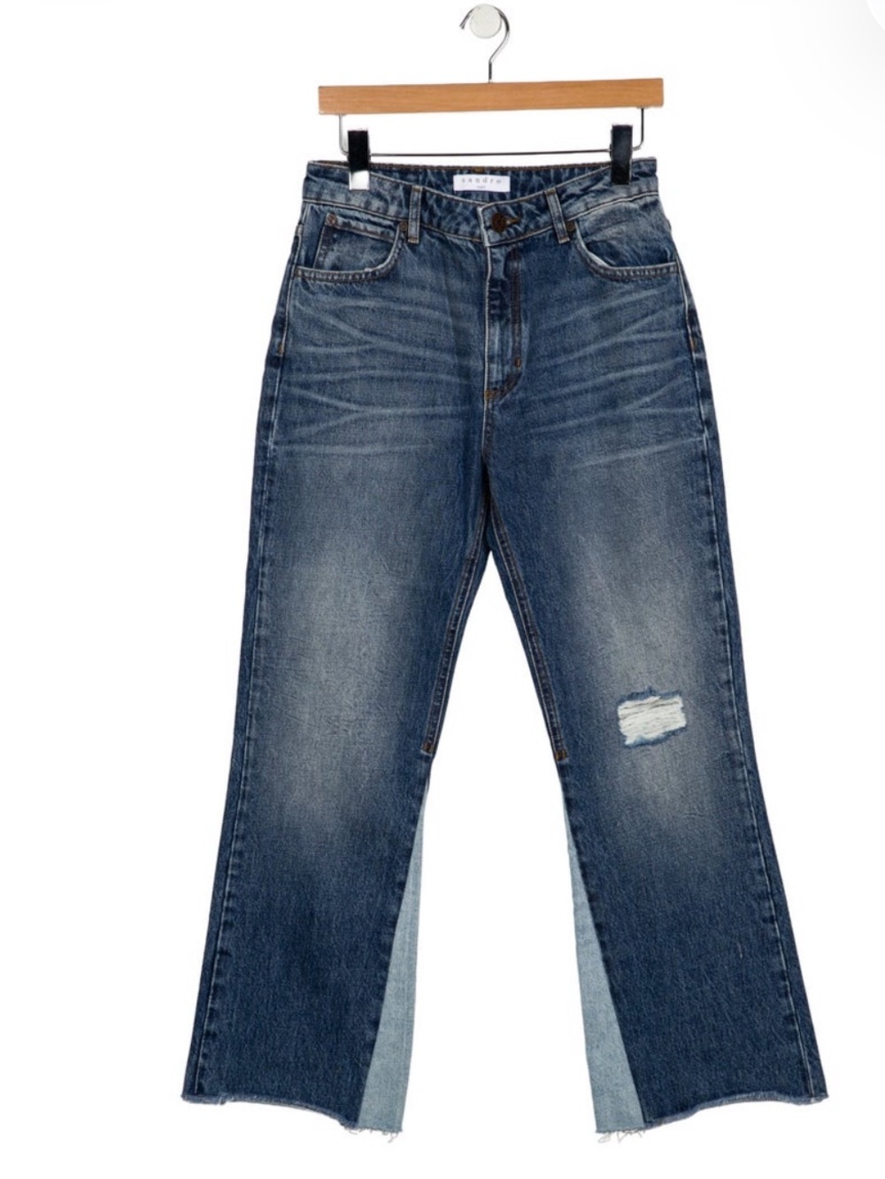 Sandro Two-Tone Wide Leg Jeans in Dark Blue